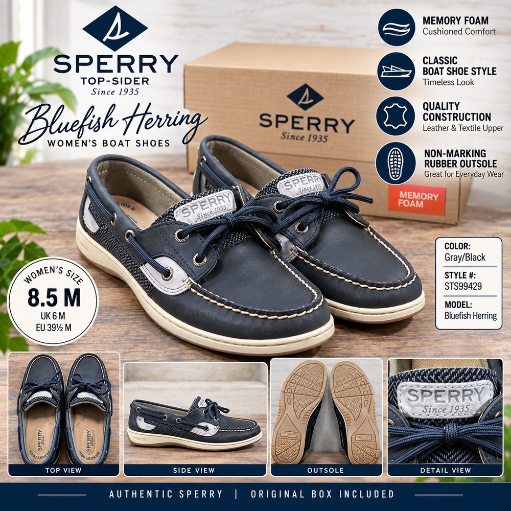 Sperry Top-Sider Bluefish Herring Navy Leather Boat Shoes STS99429 Womens 8.5 M